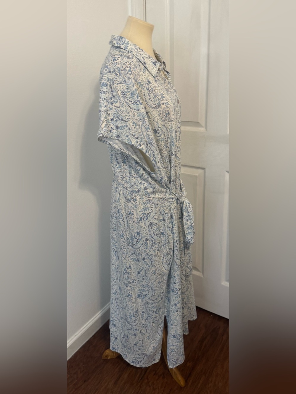 Lucky Brand Plus Printed Button Front Tie Waist Midi Dress Paisley Linen NWT 4X - Picture 6 of 12